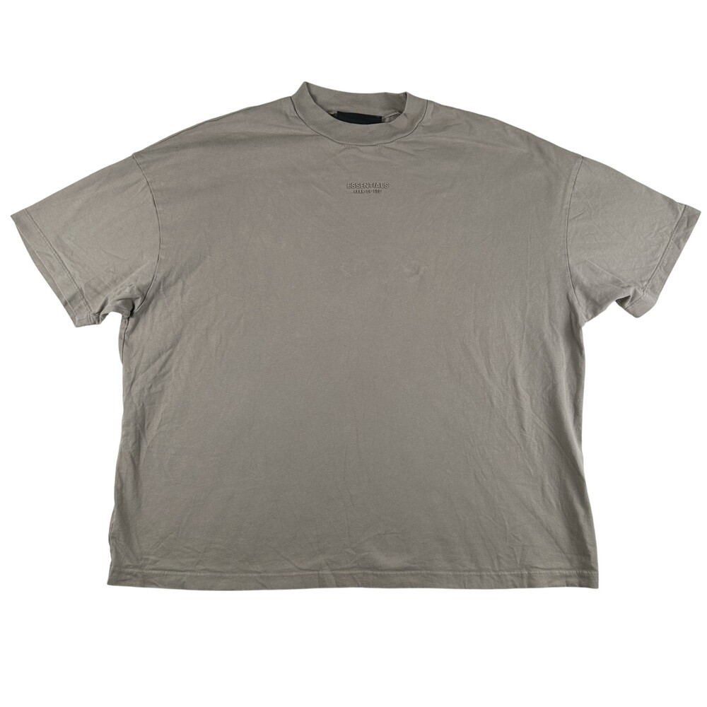 Fear Of God Essentials Shirt Mens Large Beige Mock Neck Relaxed Logo Tee Cotton